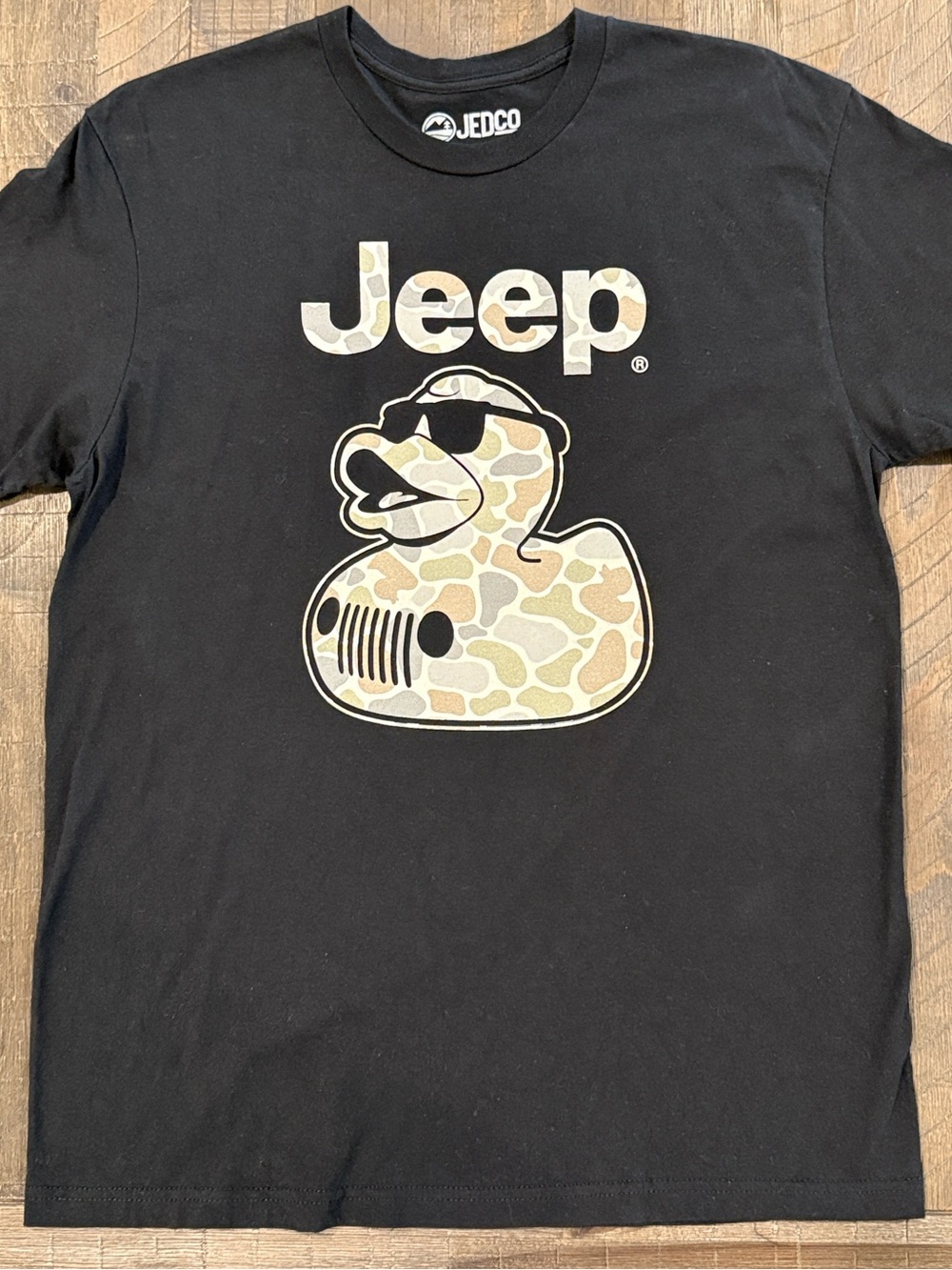 Men’s Jedco Jeep Black Cotton T-Shirt Camo Duck Short Sleeve L